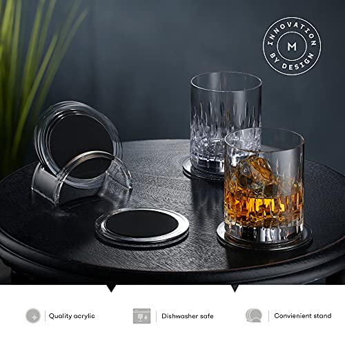 Acrylic Drink Coasters Set of 6 | Premium Stylish Black 4 Inch Coaster Set for Tabletop, Coffee Table Protection | Coasters Will Not Scratch Your Wood Tables or Stick to Glass | Home Decor Accent