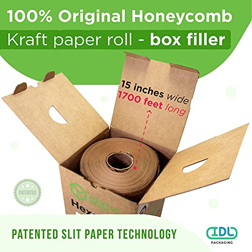 IDL Packaging HexaFil Honeycomb Packing Kraft Paper 15" x 1700' in Self-Dispensed Box - Patented Cushioning Box Filler for Void Filling, Moving, Shipping - Alternative to Bubble Plastic