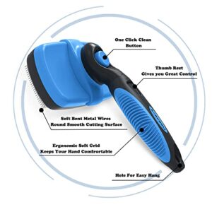 BORUHOLI Self-Cleaning Slicker Dog/Cat Brush and Comb Kit,Cat/Dog Brush and Comb for Shedding and Grooming Long/Short Hair and Large/Small Dogs, Cats, Rabbits, Pets - Dematting Comb. (Blue)