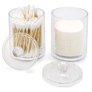 Brookstone BKH1482 2 Pack Qtip Holder, Cotton Swab Storage Dispenser, Jars with Lids, Minimalistic Bathroom Organizer, Acrylic 2