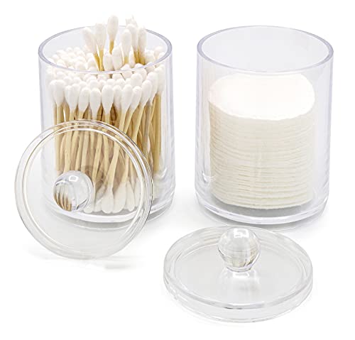 Brookstone BKH1482 2 Pack Qtip Holder, Cotton Swab Storage Dispenser, Jars with Lids, Minimalistic Bathroom Organizer, Acrylic 2