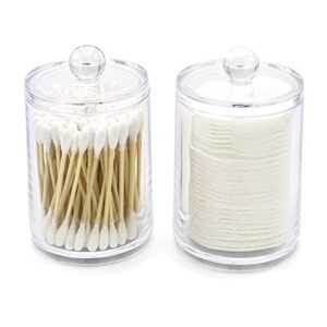 Brookstone BKH1482 2 Pack Qtip Holder, Cotton Swab Storage Dispenser, Jars with Lids, Minimalistic Bathroom Organizer, Acrylic 2