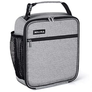 molyka lunch bag - insulated lunch box durable reusable lunch bag adult tote bag for men, adults, women (gray)