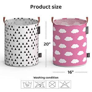 Large Laundry Hamper for Dirty Clothes, Cloths & Towels | Tall, Big Basket for Extra Loads | XL Size, Sturdy, Collapsible, Portable & Waterproof | Cute, Modern | Kids, Nursery, Girls, Baby (2 Baskets)