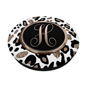 White Leopard Print Cheetah Monogram Initial "Letter H" PopSockets Swappable PopGrip