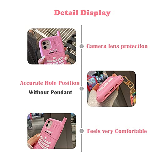 Danzel Silicone Case for iPhone 12 & iPhone 12pro 6.1", Cute Cartoon Cover, Kawaii Pink Retro Shell, Shockproof Retro Classic Cellular Phone Case for Girls Women(Pink 12)