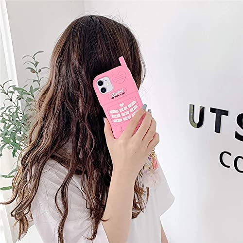 Danzel Silicone Case for iPhone 12 & iPhone 12pro 6.1", Cute Cartoon Cover, Kawaii Pink Retro Shell, Shockproof Retro Classic Cellular Phone Case for Girls Women(Pink 12)