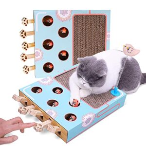 cat enrichment toys for indoor cats, cat whack a mole toy with cat scratching pad, cat cardboard box to make lots of fun, cat interactive toy to relieve boredom and train iq