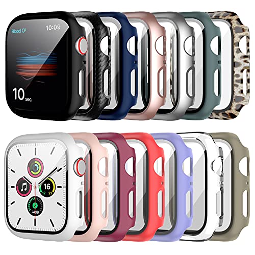 14 Pack Apple Watch Case with Tempered Glass Screen Protector for Apple Watch SE 40mm Series 6/5/4,Anotch Full Coverage Hard PC Protective Cover HD Ultra-Thin Guard Bumper for iWatch 40mm Accessories