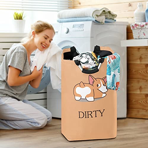 xigua Corgi Dog Laundry Basket Large Laundry Hamper Foldable Dirty Clothes Toys Organizer Bag with Handles for Bathroom,Bedroom,College Dorm,Kids Room