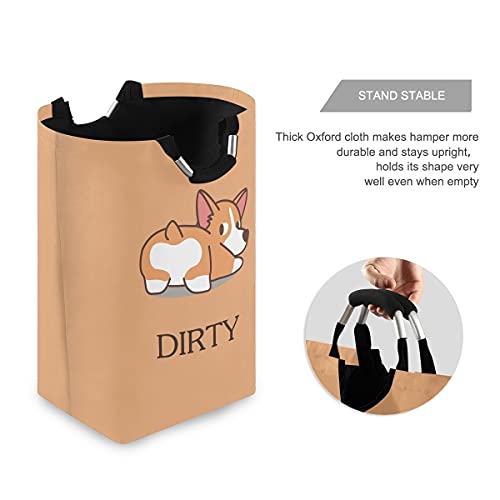 xigua Corgi Dog Laundry Basket Large Laundry Hamper Foldable Dirty Clothes Toys Organizer Bag with Handles for Bathroom,Bedroom,College Dorm,Kids Room