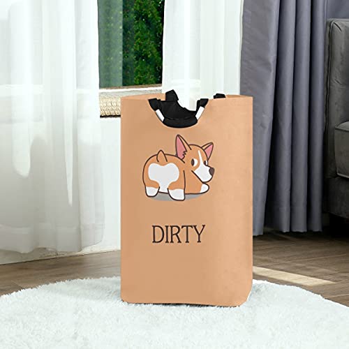 xigua Corgi Dog Laundry Basket Large Laundry Hamper Foldable Dirty Clothes Toys Organizer Bag with Handles for Bathroom,Bedroom,College Dorm,Kids Room