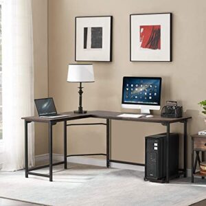 VECELO L-Shaped Corner CPU Stand Study Writing Table Workstation Gaming Computer Desk for Home Office,Coffee, 66