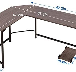 VECELO L-Shaped Corner CPU Stand Study Writing Table Workstation Gaming Computer Desk for Home Office,Coffee, 66