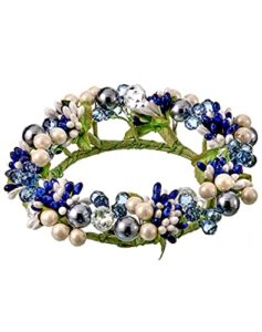 reg, 6 inch spring and summer crystal and pearlized berry candle ring, holds 3.75 inch pillar candle - white, green, navy blue, light blue