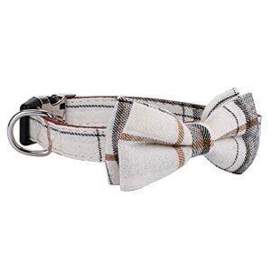 Faleela Soft &Comfy Bowtie Dog Collar,Detachable and Adjustable Bow Tie Collar,for Small Medium Large Pet (S, Beige)