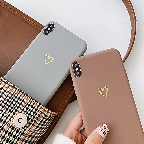 Ownest Compatible for iPhone Xs Max Case for Soft Liquid Silicone Gold Heart Pattern Slim Protective Shockproof Case for Women Girls for iPhone Xs Max Case-Brown