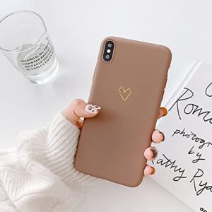 Ownest Compatible for iPhone Xs Max Case for Soft Liquid Silicone Gold Heart Pattern Slim Protective Shockproof Case for Women Girls for iPhone Xs Max Case-Brown