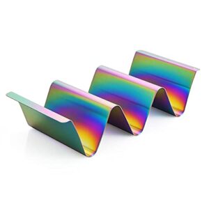 Taco Holder Set of 4 -Taco Tuesday Taco Stand Tray by Titanium Plated Stainless Steel-Perfect for Burritos Nachos Fajitas-Beautiful Colors