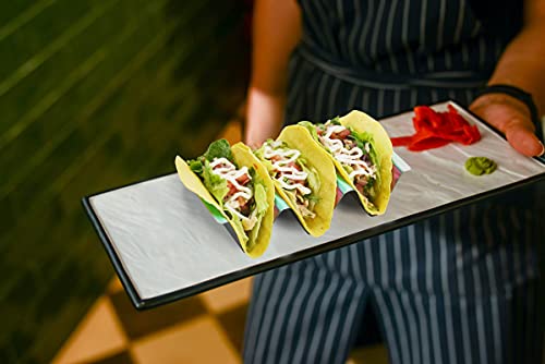 Taco Holder Set of 4 -Taco Tuesday Taco Stand Tray by Titanium Plated Stainless Steel-Perfect for Burritos Nachos Fajitas-Beautiful Colors