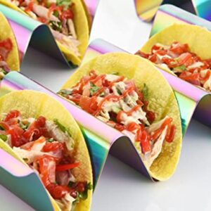 Taco Holder Set of 4 -Taco Tuesday Taco Stand Tray by Titanium Plated Stainless Steel-Perfect for Burritos Nachos Fajitas-Beautiful Colors
