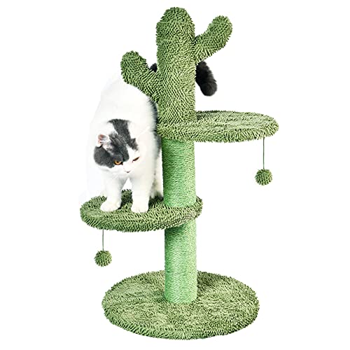 BOLUO Cat Scratching Post for Large Cats Tree Catcus Tall Cat Scratcher Posts Toy Cute Kitten Kitty Sisal Rope Scratch with Teaser Ball Outdoor 31 Inch