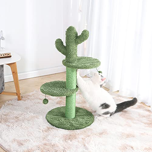 BOLUO Cat Scratching Post for Large Cats Tree Catcus Tall Cat Scratcher Posts Toy Cute Kitten Kitty Sisal Rope Scratch with Teaser Ball Outdoor 31 Inch