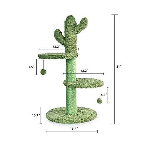 BOLUO Cat Scratching Post for Large Cats Tree Catcus Tall Cat Scratcher Posts Toy Cute Kitten Kitty Sisal Rope Scratch with Teaser Ball Outdoor 31 Inch