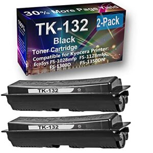 2-pack compatible high capacity fs-1350dn printer toner cartridge replacement for kyocera ecosys tk132 (tk-132) printer cartridge (black)