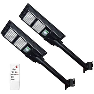 glw 200w solar street light with motion sensor outdoor lights 8000lm dusk to dawn solar flood lights ip66 waterproof led security light for garage,yard,parking lot,basketball court and more(2 pack)