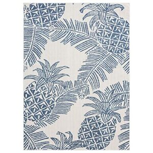 Tommy Bahama Malibu Pineapple Coastal Indoor/Outdoor Area Rug, Ivory/Navy, 5'3"x7'3"