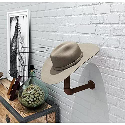 XIAO PEI 2 Pack Metal Pipe & Brown Wood Wall-Mounted Hat & Wig Holder, Motorcycle Accessories Helmet Holder Jacket Hanger Wall Mounted Multifunctional Rack (2 Black)