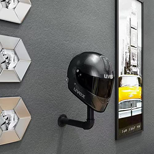 XIAO PEI 2 Pack Metal Pipe & Brown Wood Wall-Mounted Hat & Wig Holder, Motorcycle Accessories Helmet Holder Jacket Hanger Wall Mounted Multifunctional Rack (2 Black)