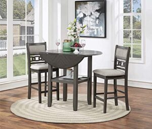 new classic furniture gia drop leaf counter table with two chairs, 42-inch, 42.25" set, grey