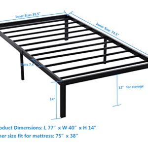 zizin Bed Frame Platform Base 14 Inch with Storage/Heavy Duty Metal Beds Frames/Easy Assembly/Noise-Free/No Box Spring Needed (Twin)