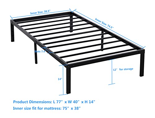 zizin Bed Frame Platform Base 14 Inch with Storage/Heavy Duty Metal Beds Frames/Easy Assembly/Noise-Free/No Box Spring Needed (Twin)