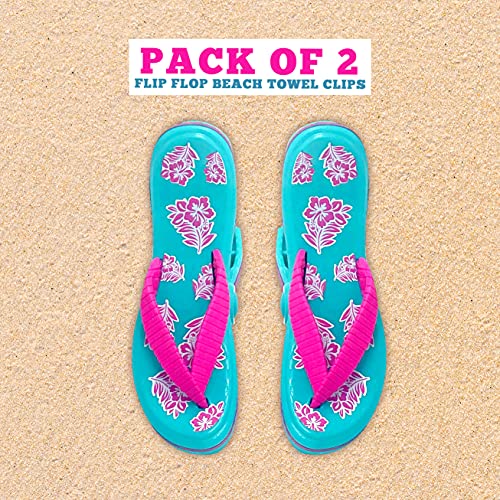 PERFORMORE Flip Flop Beach Towel Clips, Set of 2, Portable Towel Holder Clips, Secure Clips for Beach Chairs Deck Patio Pool Boat Cruise Lounge Chair Accessories