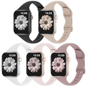 tsaagan 5 pack silicone slim bands compatible with apple watch band 38mm 42mm 40mm 44mm 41mm 45mm 49mm, soft narrow sport strap thin wristband for iwatch ultra series 8/7/se/6/5/4/3/2/1 women men