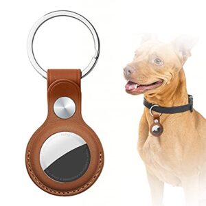 aicase case for airtag with keychain ring, protective leather holder tracker cover with keyring compatible with apple new air tag 2021 for pets, keys, luggage, backpacks