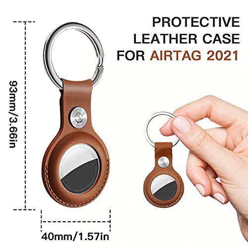 AICase Case for AirTag with Keychain Ring, Protective Leather Holder Tracker Cover with Keyring Compatible with Apple New Air Tag 2021 for Pets, Keys, Luggage, Backpacks