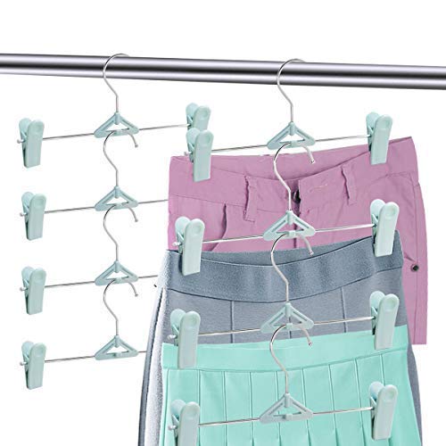 Pants Hangers with Clips - 30 Pack Stackable Skirt Hangers Plastic Clip Hangers Pant Hangers for Skirts with Clips Space Saving