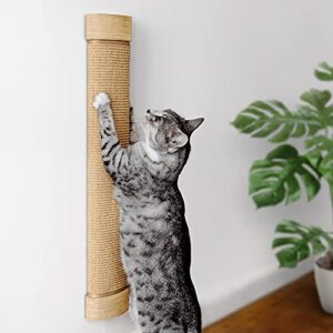 7 ruby road wall mounted cat scratching post - wall mount wooden sisal cat scratcher & vertical scratch pad (replaceable) - modern cat wall furniture for indoor cats or kittens (29.5 x 6 in)