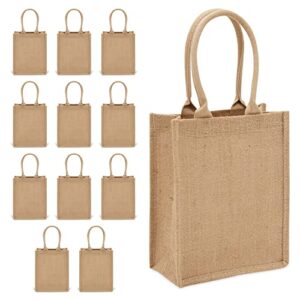 sparkle and bash 12 pack of natural burlap tote bags with handles 8 x 10 x 4 inches for groceries, shopping, beach, diy crafts, art projects, bachelorette party, reusable bulk set