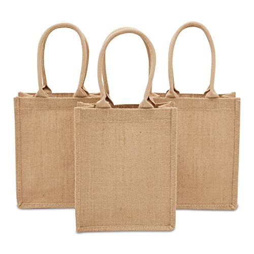 Sparkle and Bash 12 Pack of Natural Burlap Tote Bags with Handles 8 x 10 x 4 Inches for Groceries, Shopping, Beach, DIY Crafts, Art Projects, Bachelorette Party, Reusable Bulk Set