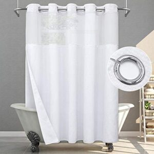 sumgar no hook shower curtain with snap in liner white waffle fabric hotel luxury modern farmhouse bathroom double layer heavy textured mesh top window shower curtains set 71 x 74
