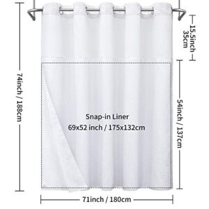 SUMGAR No Hook Shower Curtain with Snap in Liner White Waffle Fabric Hotel Luxury Modern Farmhouse Bathroom Double Layer Heavy Textured Mesh Top Window Shower Curtains Set 71 x 74