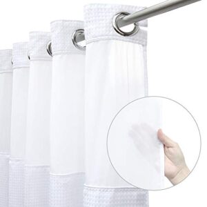 SUMGAR No Hook Shower Curtain with Snap in Liner White Waffle Fabric Hotel Luxury Modern Farmhouse Bathroom Double Layer Heavy Textured Mesh Top Window Shower Curtains Set 71 x 74