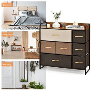 Giantex 7 Drawer Dresser Storage Tower with Fold-able Fabric Drawers, Steel Frame & Wooden Top Vertical Organizer Unit for Closets, Nursery, Bedroom Utility Dresser Chest (31.5 x 11.5 x 31 inch)