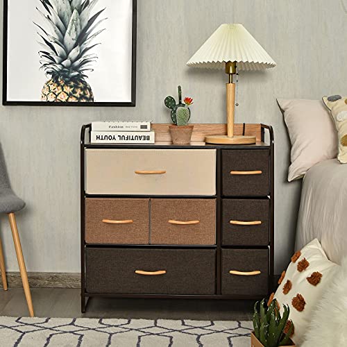 Giantex 7 Drawer Dresser Storage Tower with Fold-able Fabric Drawers, Steel Frame & Wooden Top Vertical Organizer Unit for Closets, Nursery, Bedroom Utility Dresser Chest (31.5 x 11.5 x 31 inch)