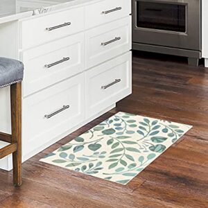Studio M Floor Flair Woodsia - Cream Modern Greenery - 2 x 3 Ft Decorative Vinyl Rug - Non-Slip, Waterproof Floor Mat - Easy to Clean, Ultra Low Profile - Printed in The USA